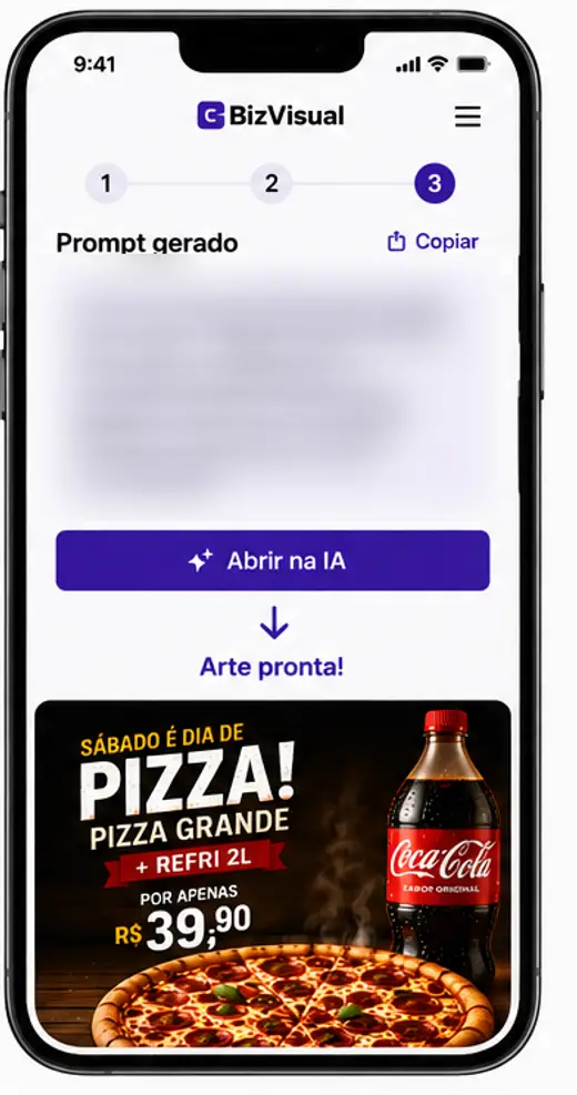 Texto pronto para copiar e a arte gerada a partir dele